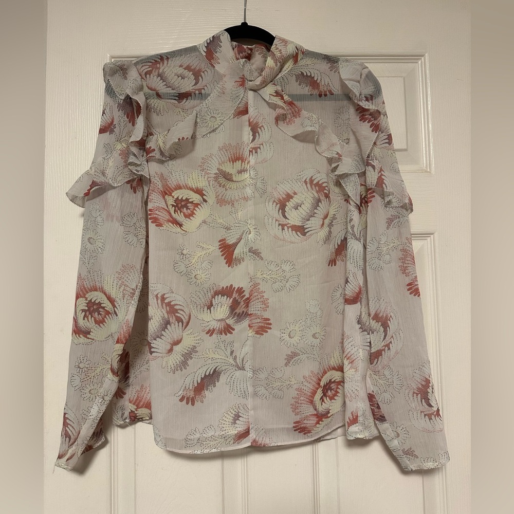 Ted Baker Floral Ruffle Blouse - White and Red